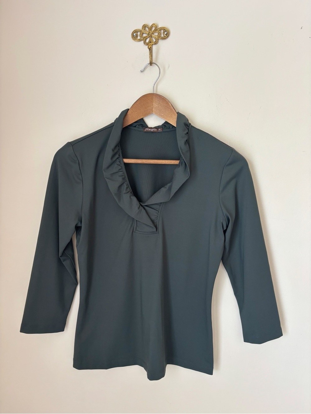 J. McLaughlin Green Durham Ruffle Pullover Top XS